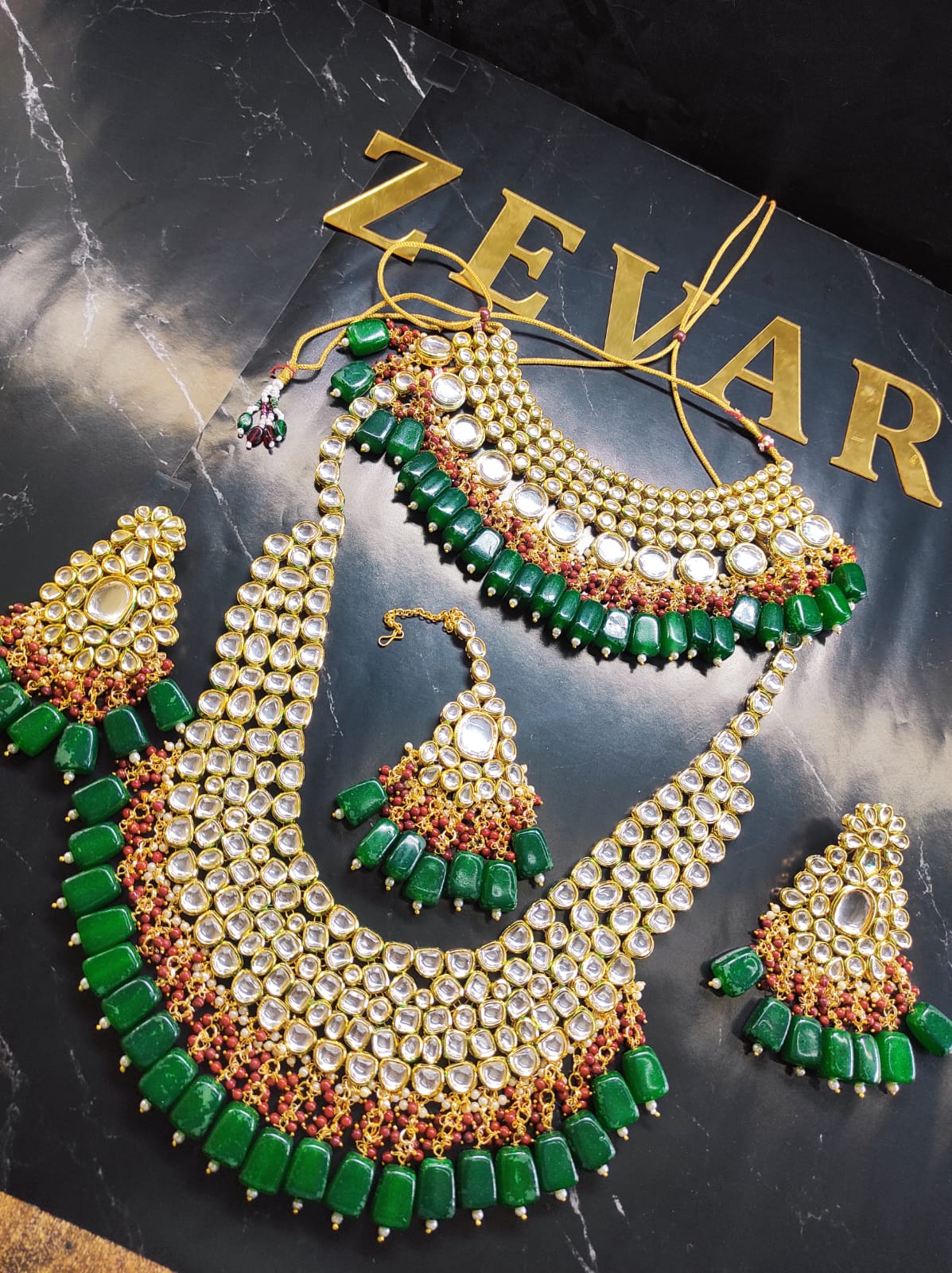 Zevar Jewelry Premium Quality Kundan Bridal Jewellery Earring With Maangtika Set By Zevar1
