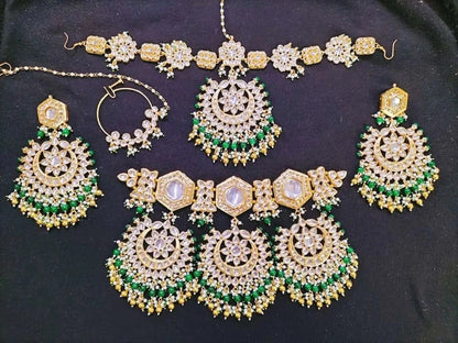 Zevar Jewelry Premium Quality Kundan Bridal Jewellery Earring With Maangtikka & Nath Set By Zevar.1