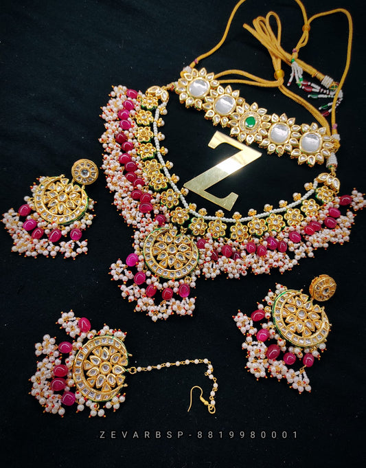 Zevar Jewelry Premium Quality Kundan Bridal Jewellery Meenakari Work Back Side Set By Zevar