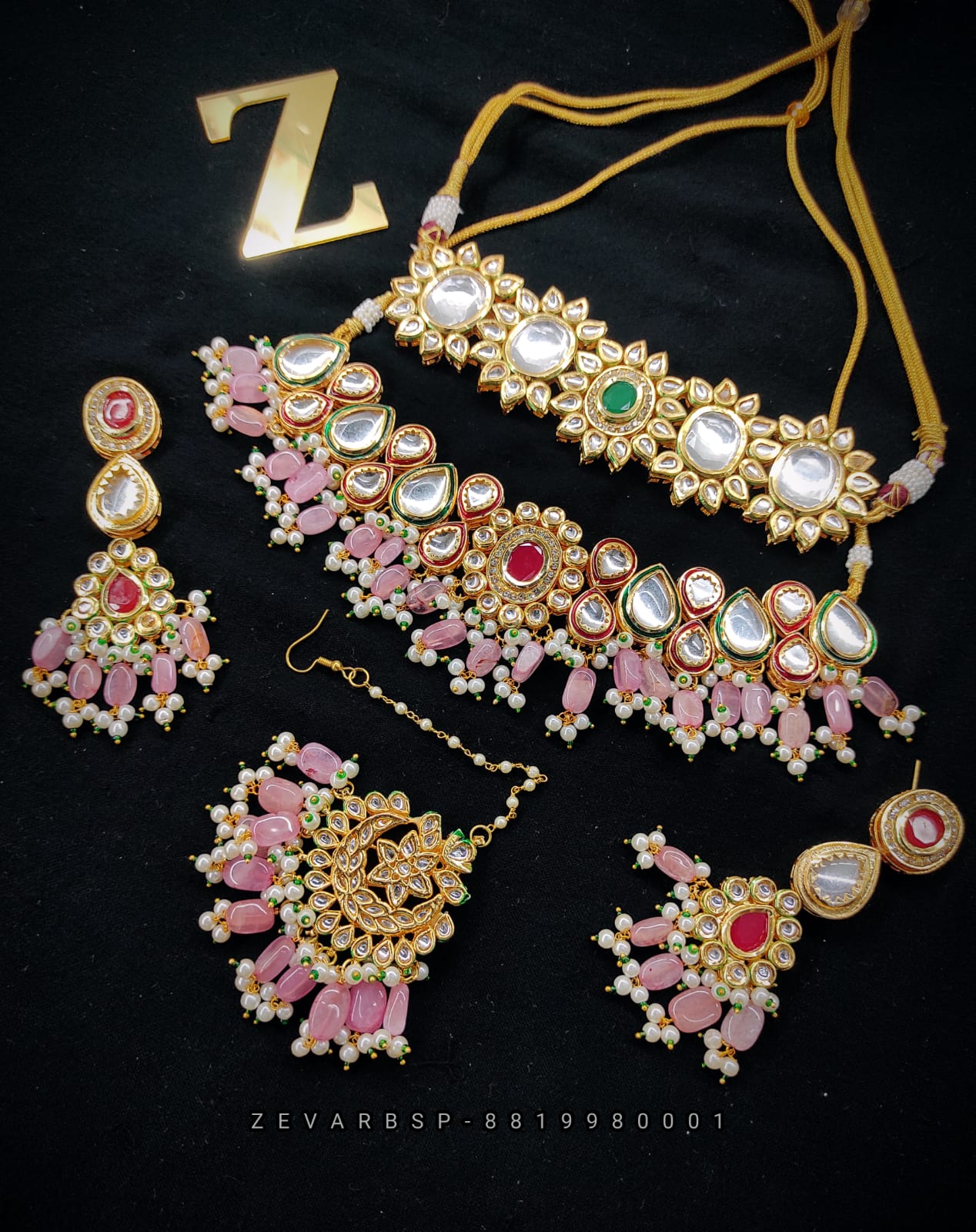 Zevar Jewelry Premium Quality Kundan Bridal Jewellery Meenakari Work Back Side Set By Zevar