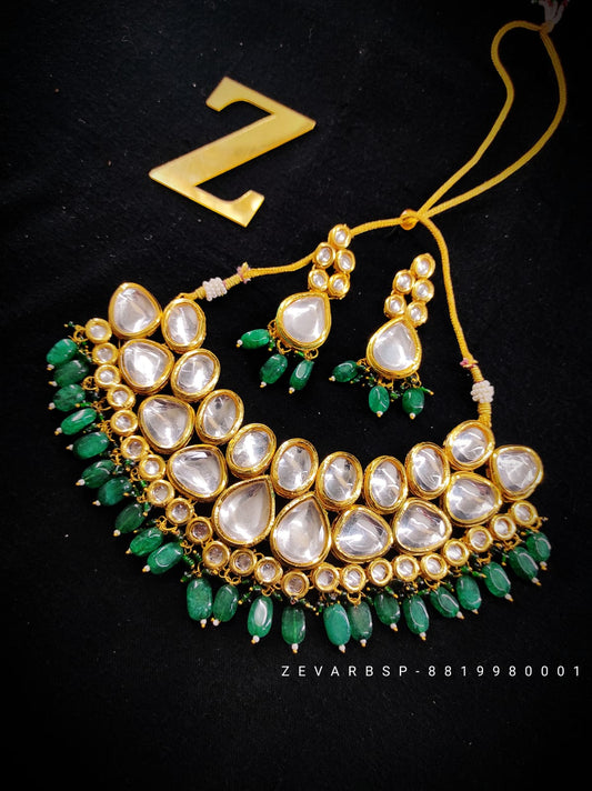 Zevar Jewelry Premium Quality Kundan Choker Necklace Earrings Back Side Meenakari Work set By Zevar