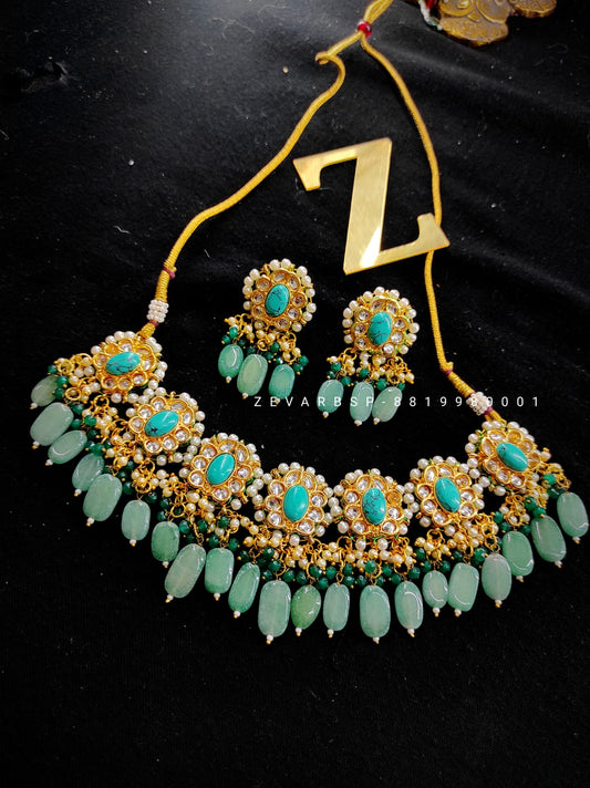 Zevar Jewelry Premium Quality Kundan Choker Necklace Earrings set By Zevar