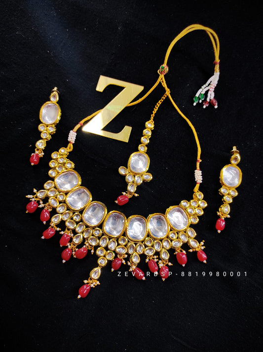 Zevar Jewelry Premium Quality Kundan Choker Necklace Earrings With Maang Tikka set By Zevar