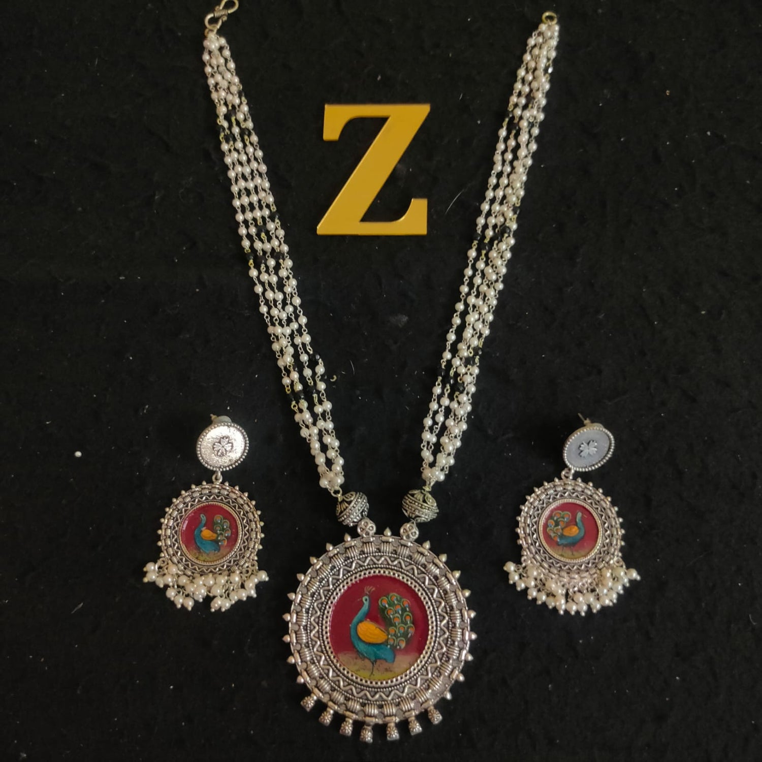 Zevar Jewelry Silver Plated high quality meenakari long necklace set by zevar