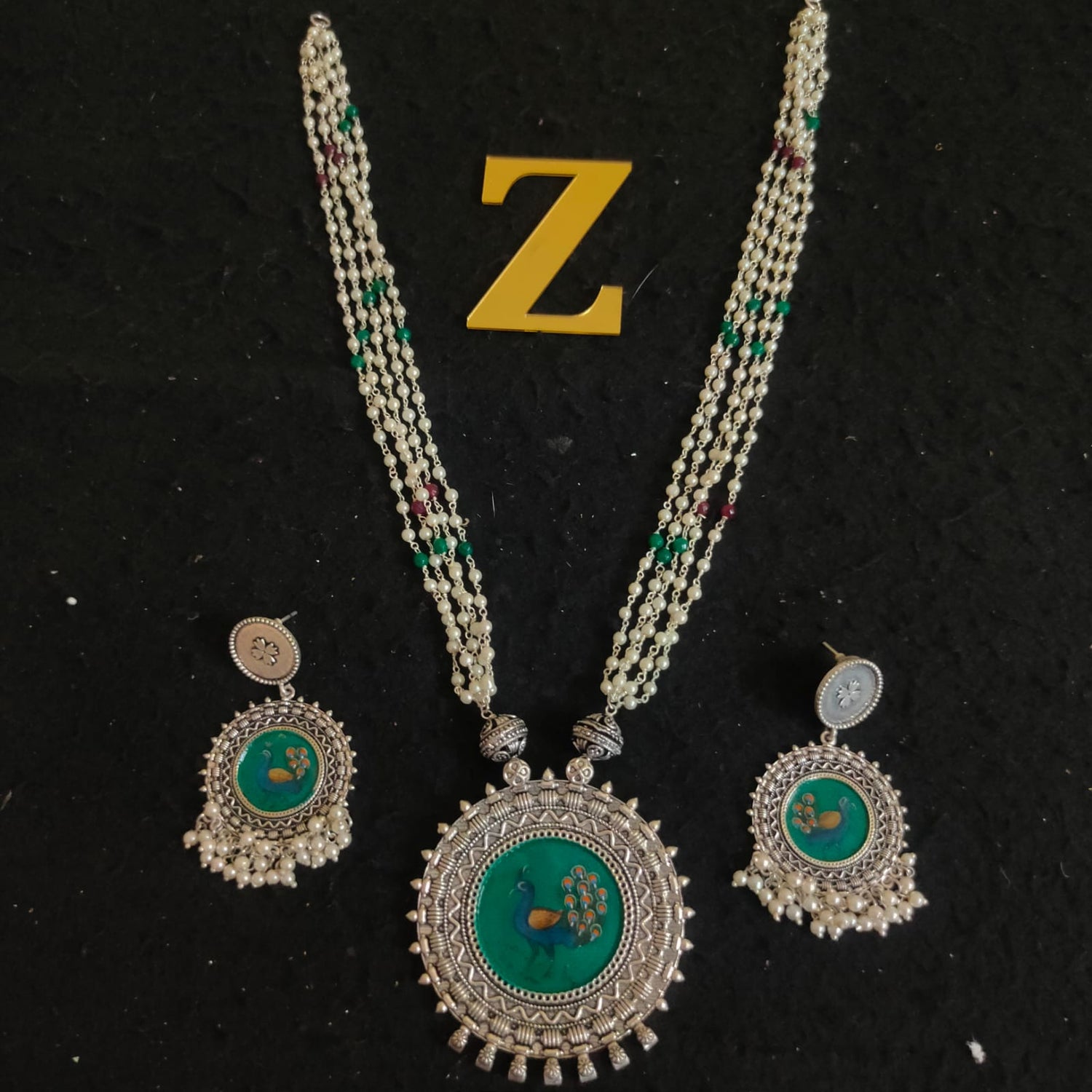 Zevar Jewelry Silver Plated high quality meenakari long necklace set by zevar