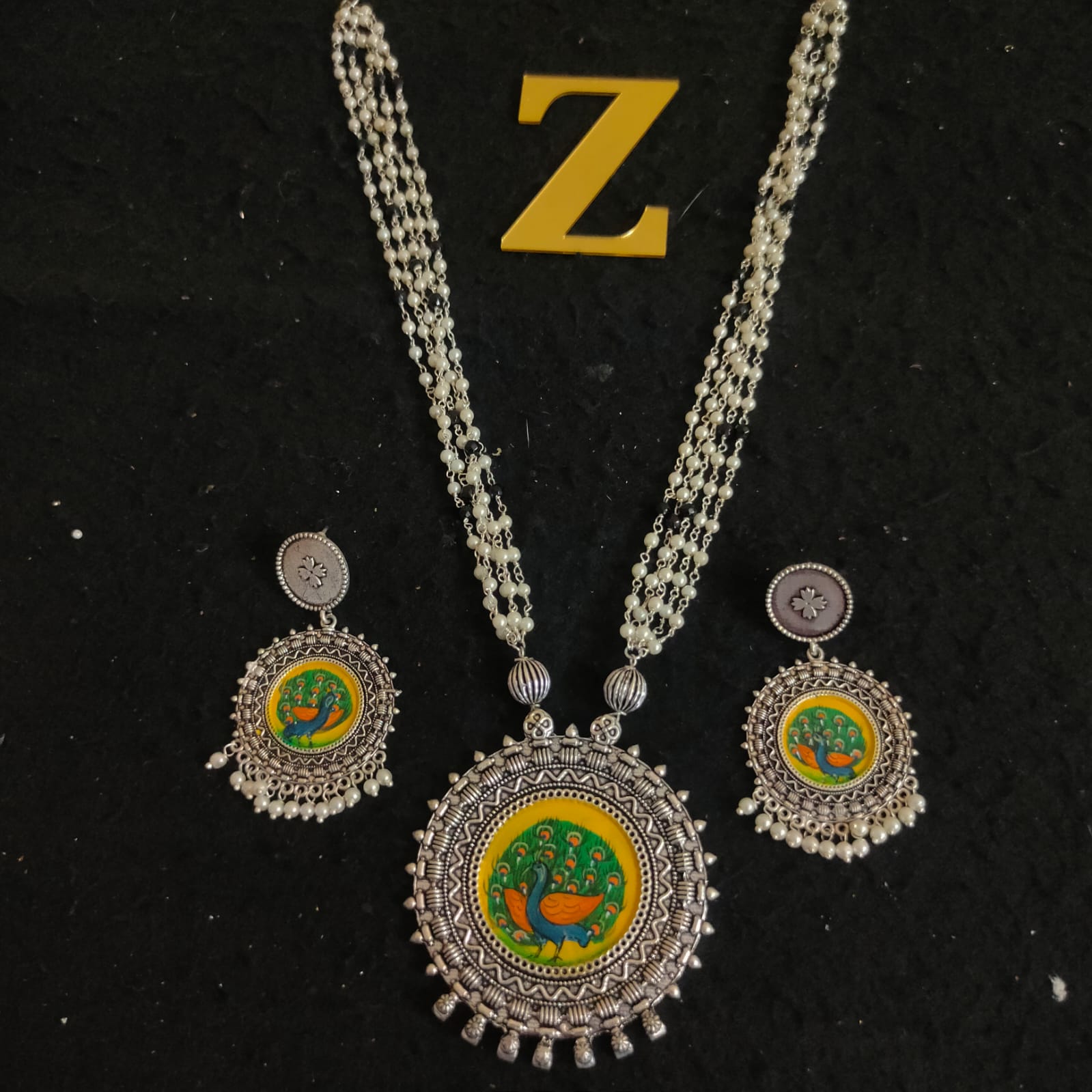 Zevar Jewelry Silver Plated high quality meenakari long necklace set by zevar