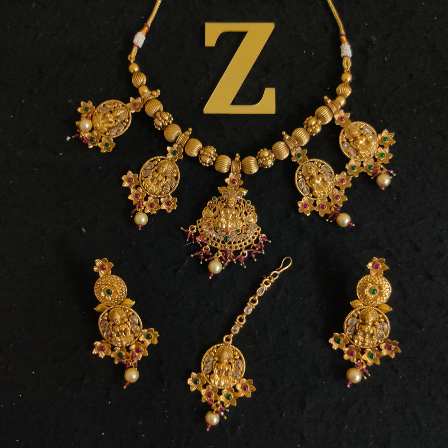 Zevar Jewelry Tempal necklace Rajwadi maate finish copper set by zevar
