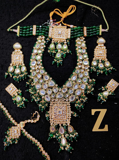 Zevar Jewelry Traditional Green Kundan Bridal Jewellery Necklace set By Zevar