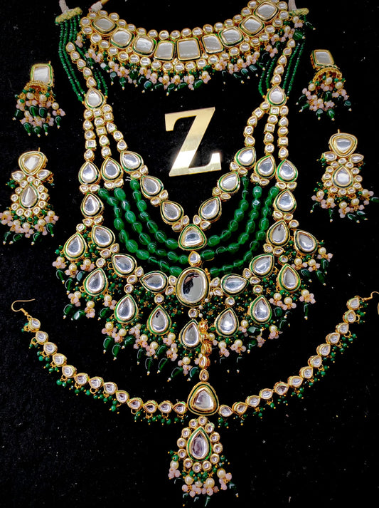 Zevar Jewelry Traditional green Kundan Bridal Jewellery Necklace set By Zevar
