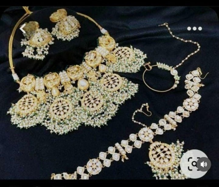 Zevar Jewelry Traditional green Kundan Bridal Jewellery Necklace set By Zevar