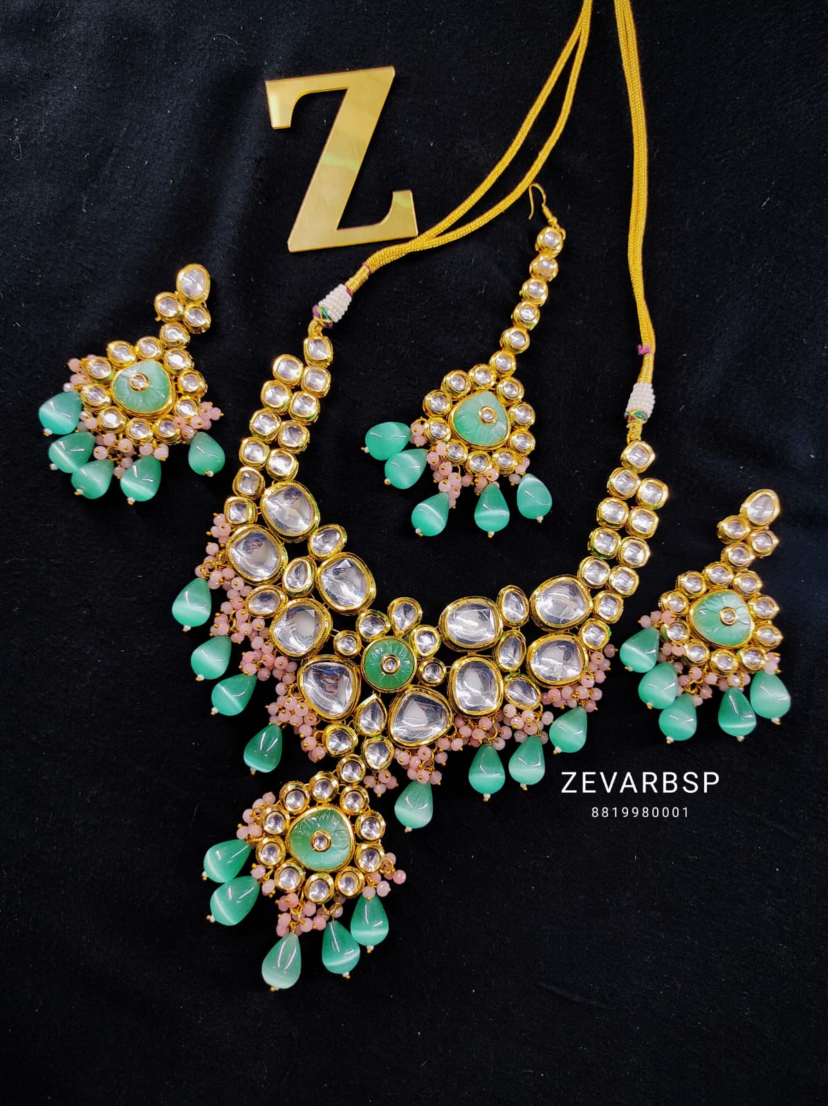 Zevar Jewelry Traditional Kundan Earring With Maang Tikka Choker Necklace set By Zevar