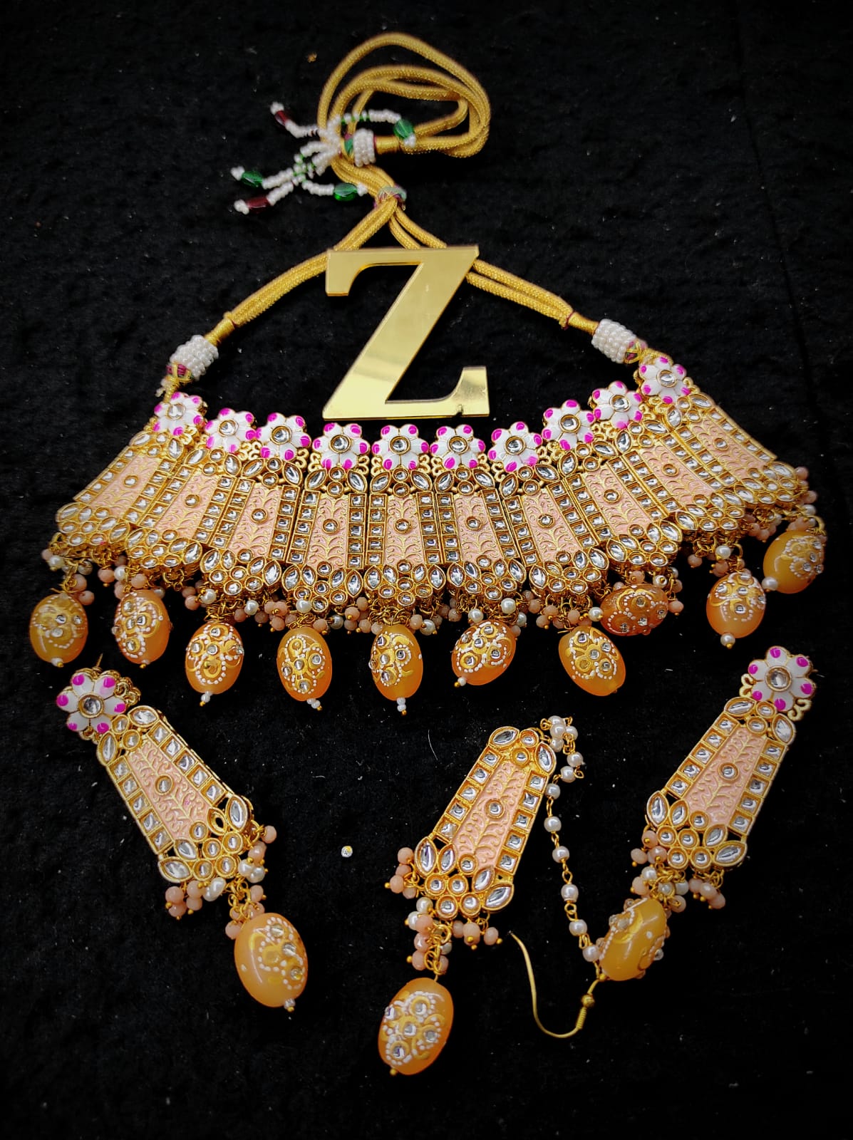 Zevar Jewelry Traditional Meenakari Choker Necklace earrings maangtikka set by Zevar