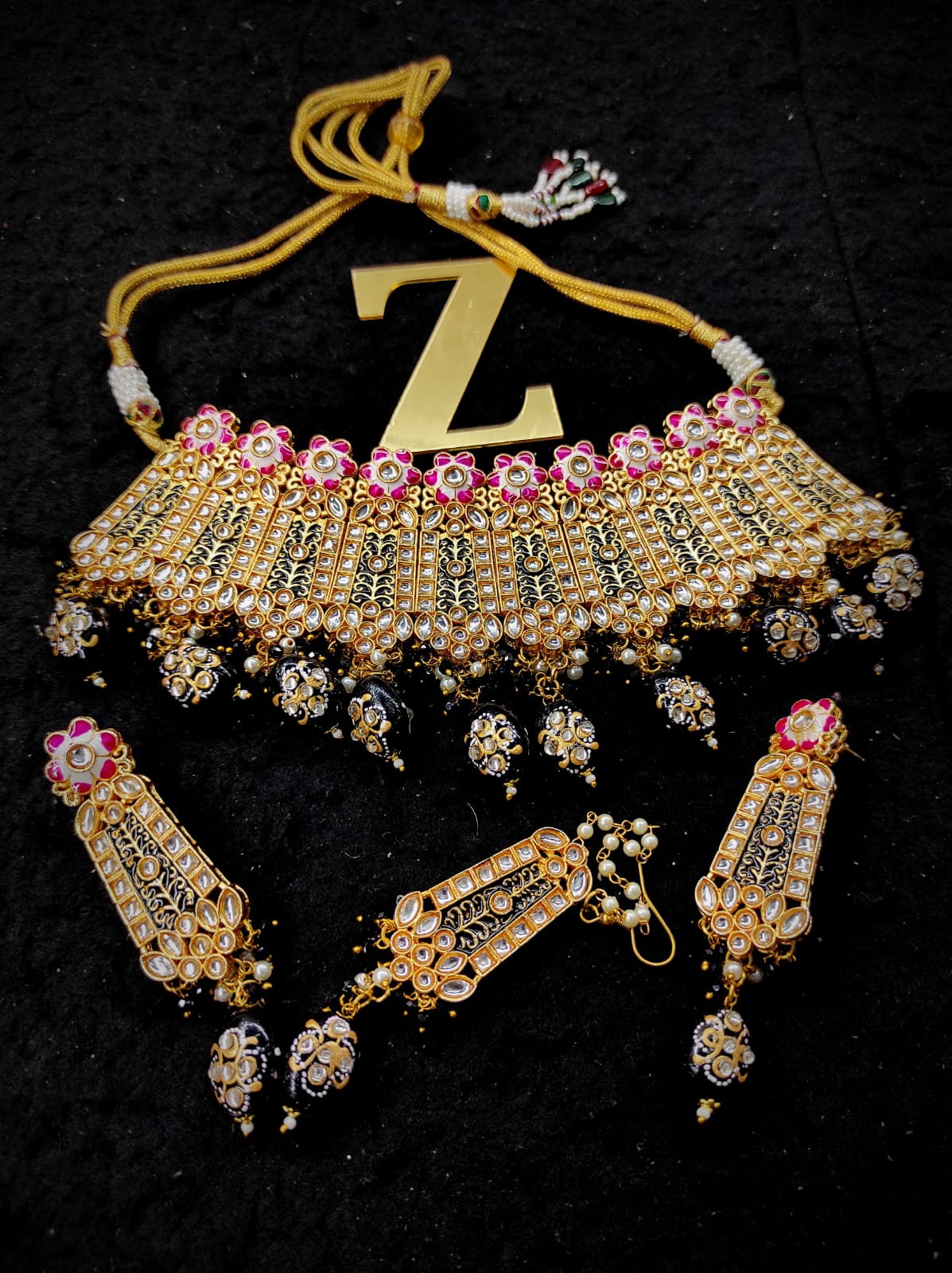 Zevar Jewelry Traditional Meenakari Choker Necklace earrings maangtikka set by Zevar