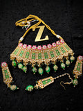 Zevar Jewelry Traditional Meenakari Choker Necklace earrings maangtikka set by Zevar