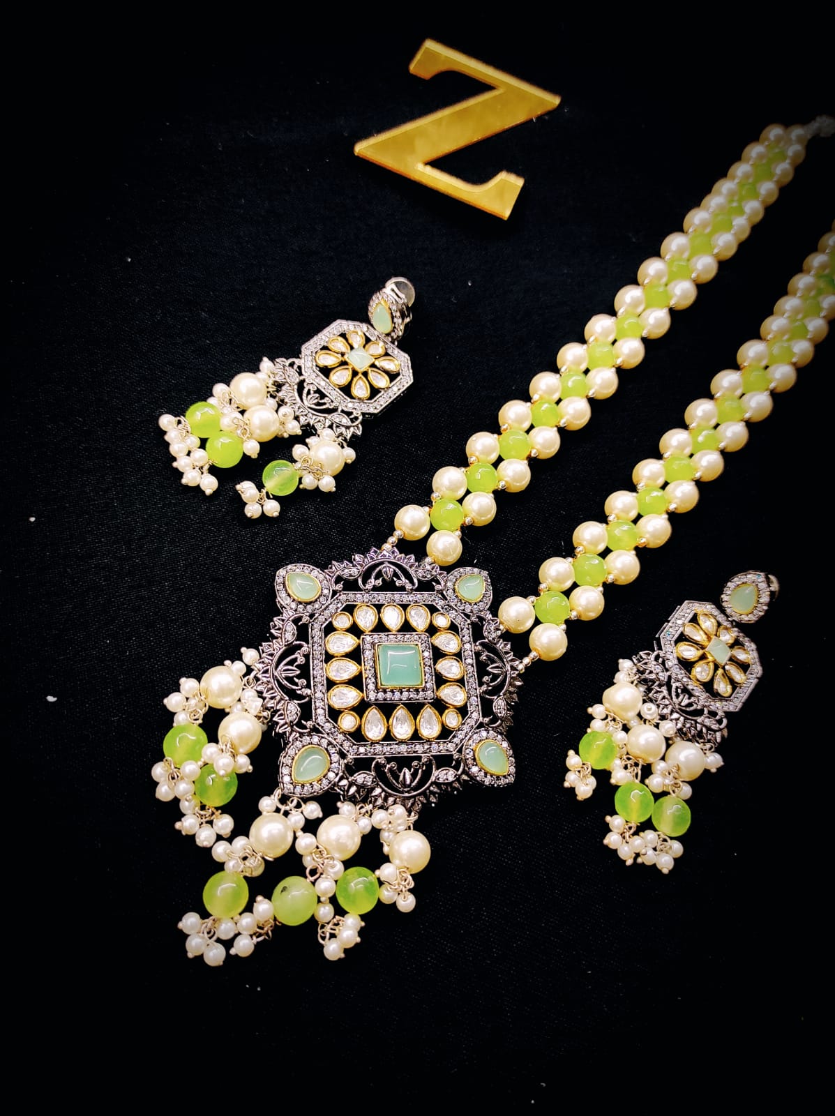 Zevar Jewelry Uncut Kundan Earrings & long necklace traditional new design set by zevar