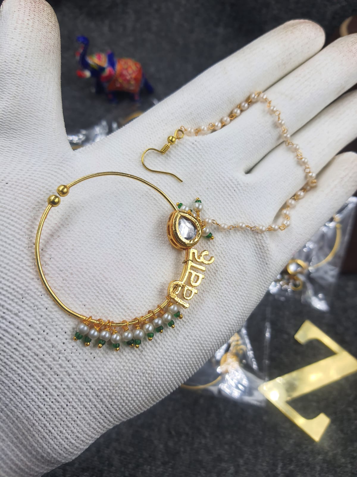 Zevar Jewelry ZEVAR | Bridal Vivah nath nose ring with a chain