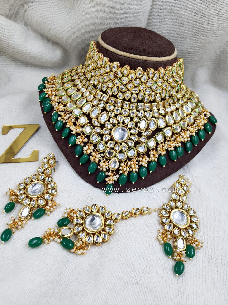 Zevar Jewelry ZEVAR | Kundan Bridal Choker Jewellery Monalisa Beads Meenakari Work Back Side