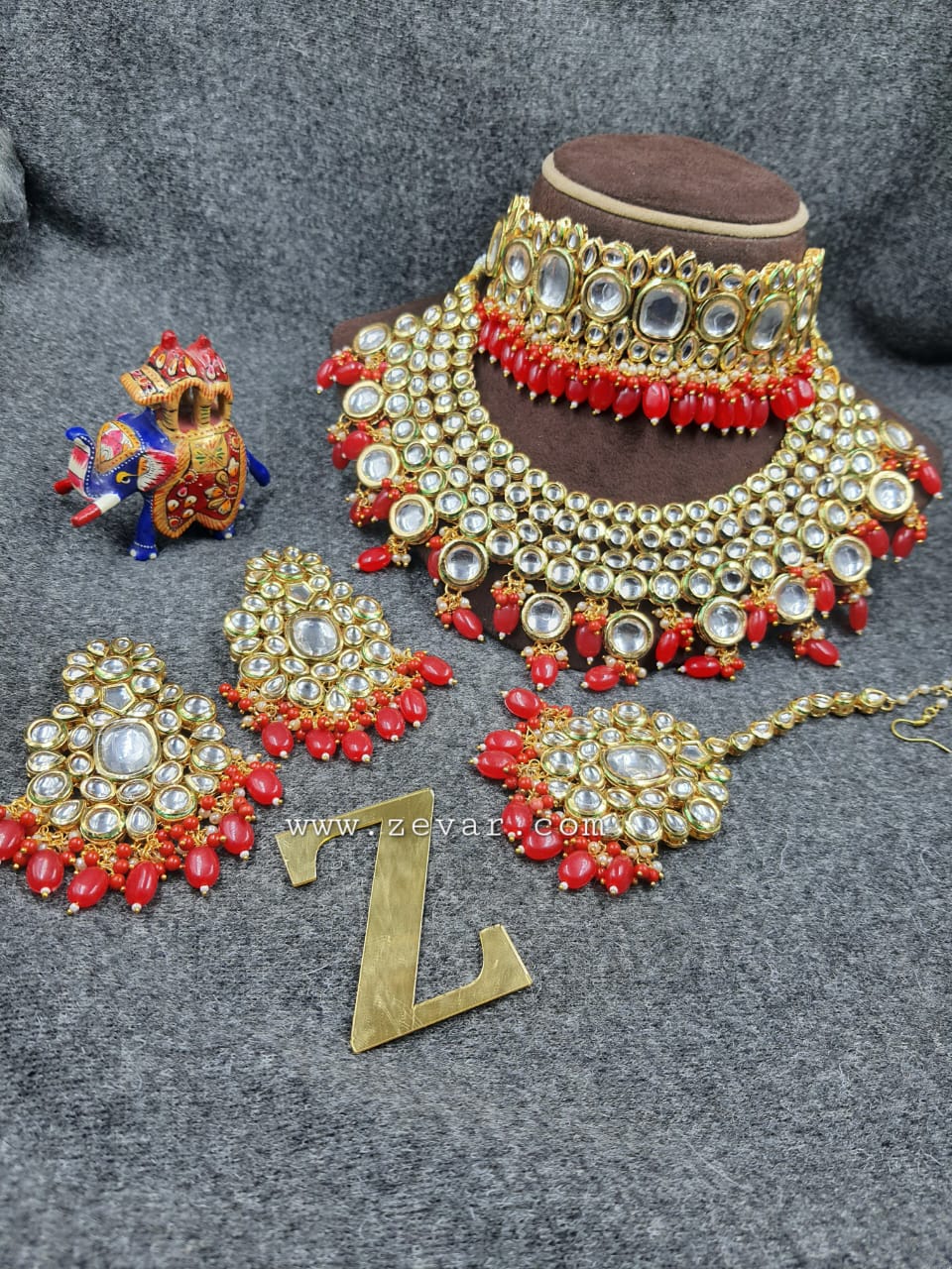 Zevar Jewelry ZEVAR | Kundan Full Choker Necklace Earring & tikka Meenakari Work Back Side