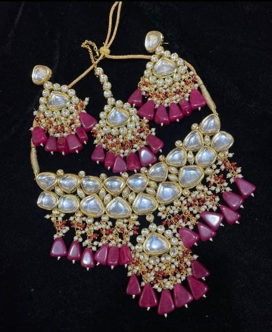 Zevar Jewelry ZEVAR | Pearl Beads Kundan Choker Necklace earring mangtikka