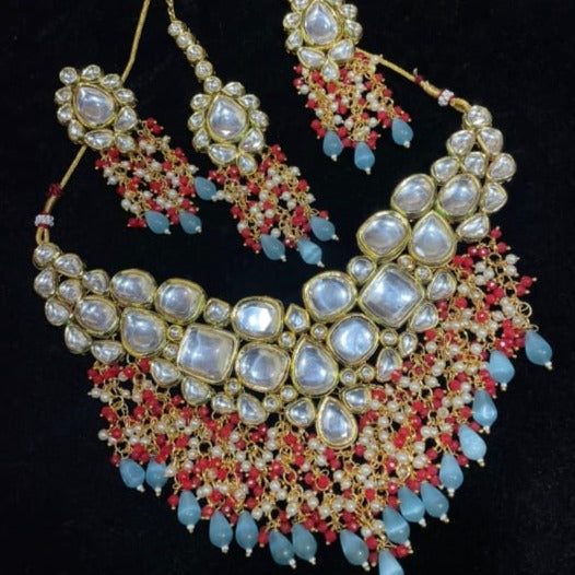 Zevar Jewelry ZEVAR | Pearl Kundan Choker Necklace earring & manangtikka