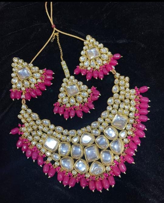 Zevar Jewelry ZEVAR | Pink Pearl Beads Kundan Choker Necklace earring mangtikka