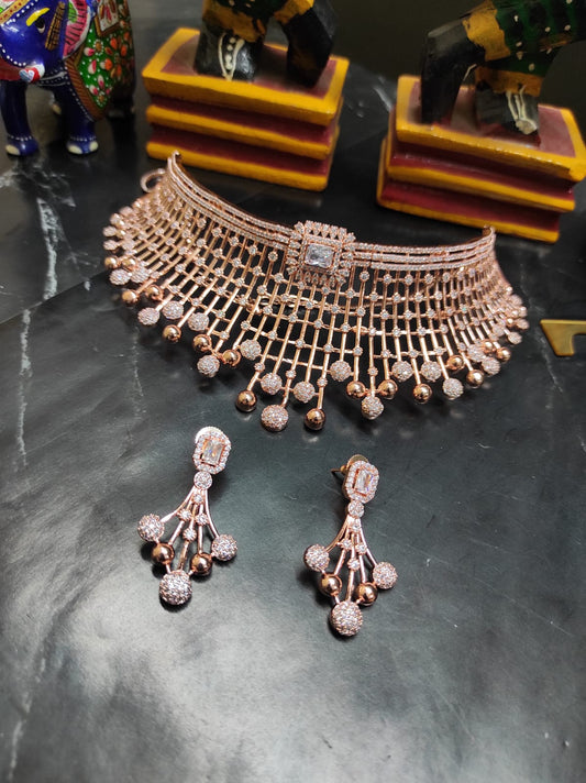 Zevar Jewelry ZEVAR | Premium Quality AD Rose Gold Choker Necklace Sets