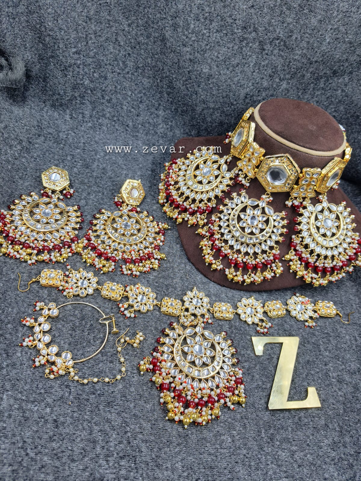 Zevar Jewelry ZEVAR | Premium Quality Kundan Bridal Jewellery Earring With Maangtikka & Nath
