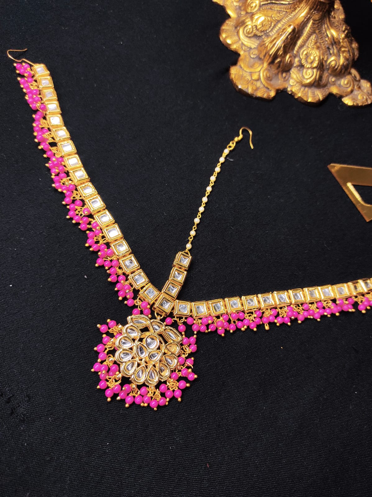 Zevar Kundan-Studded & Pearl Beaded Handcrafted Matha Patti By Zevar