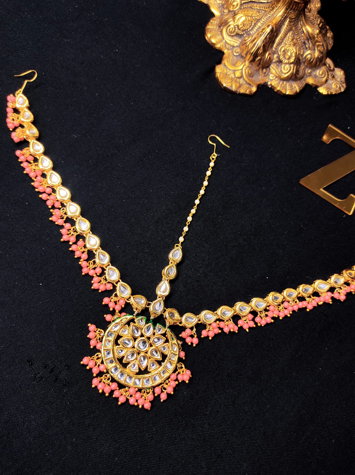Zevar Kundan-Studded & Pearl Beaded Handcrafted Matha Patti By Zevar
