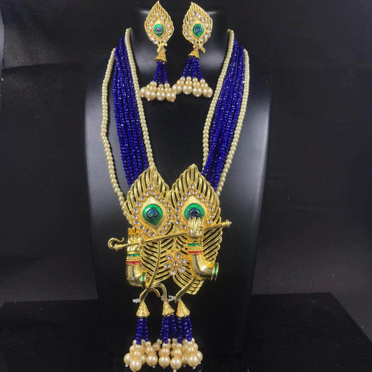 Zevar Long necklace Blue Gold-Plated Antique Matte God Jewellery Set By Zevar
