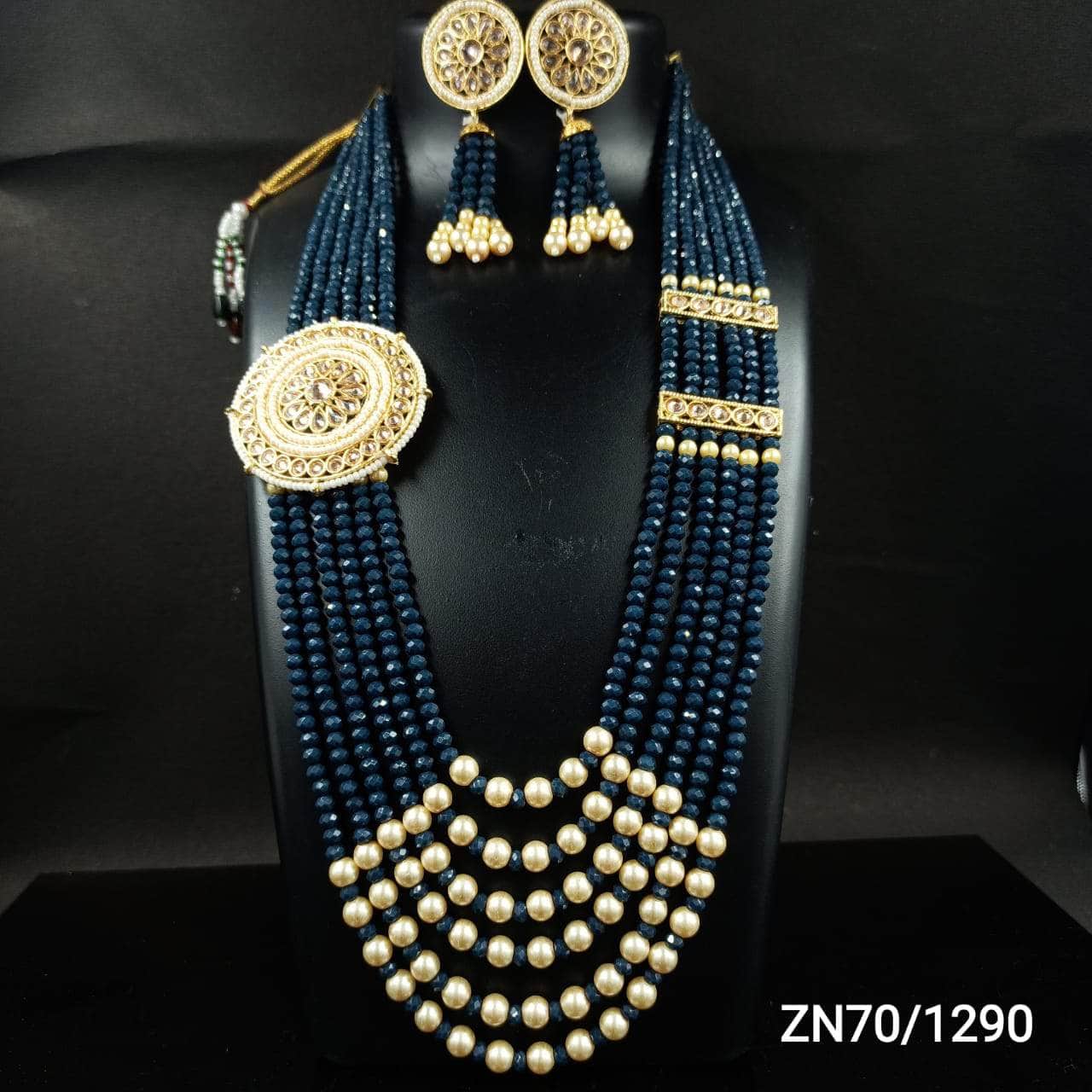 Zevar Long necklace blue Traditional Kundan Pearl Necklace Set By Zevar