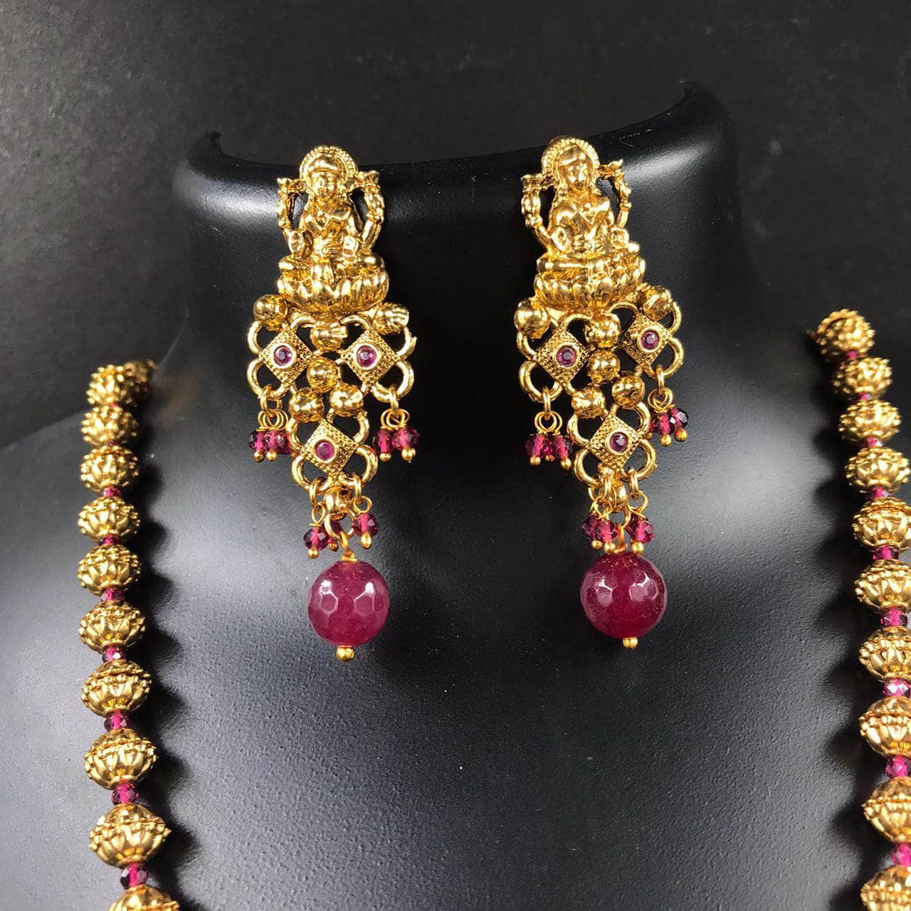 Zevar Long necklace Goddess Lakshmi Gold-Plated Temple Jewellery Set By Zevar