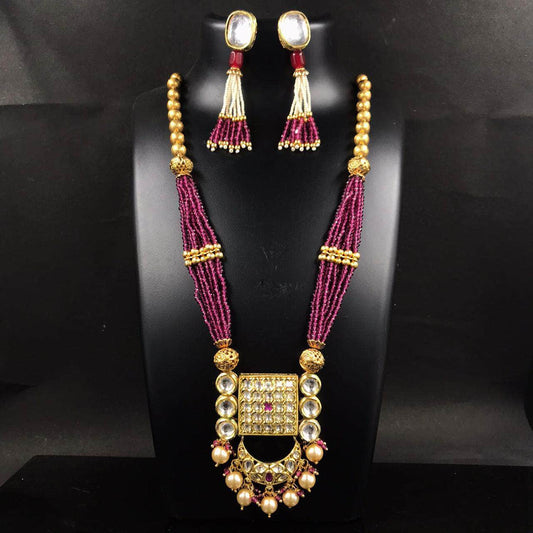 Zevar Long necklace Gold-Toned & Purple Embellished Jewellery Set By Zevar