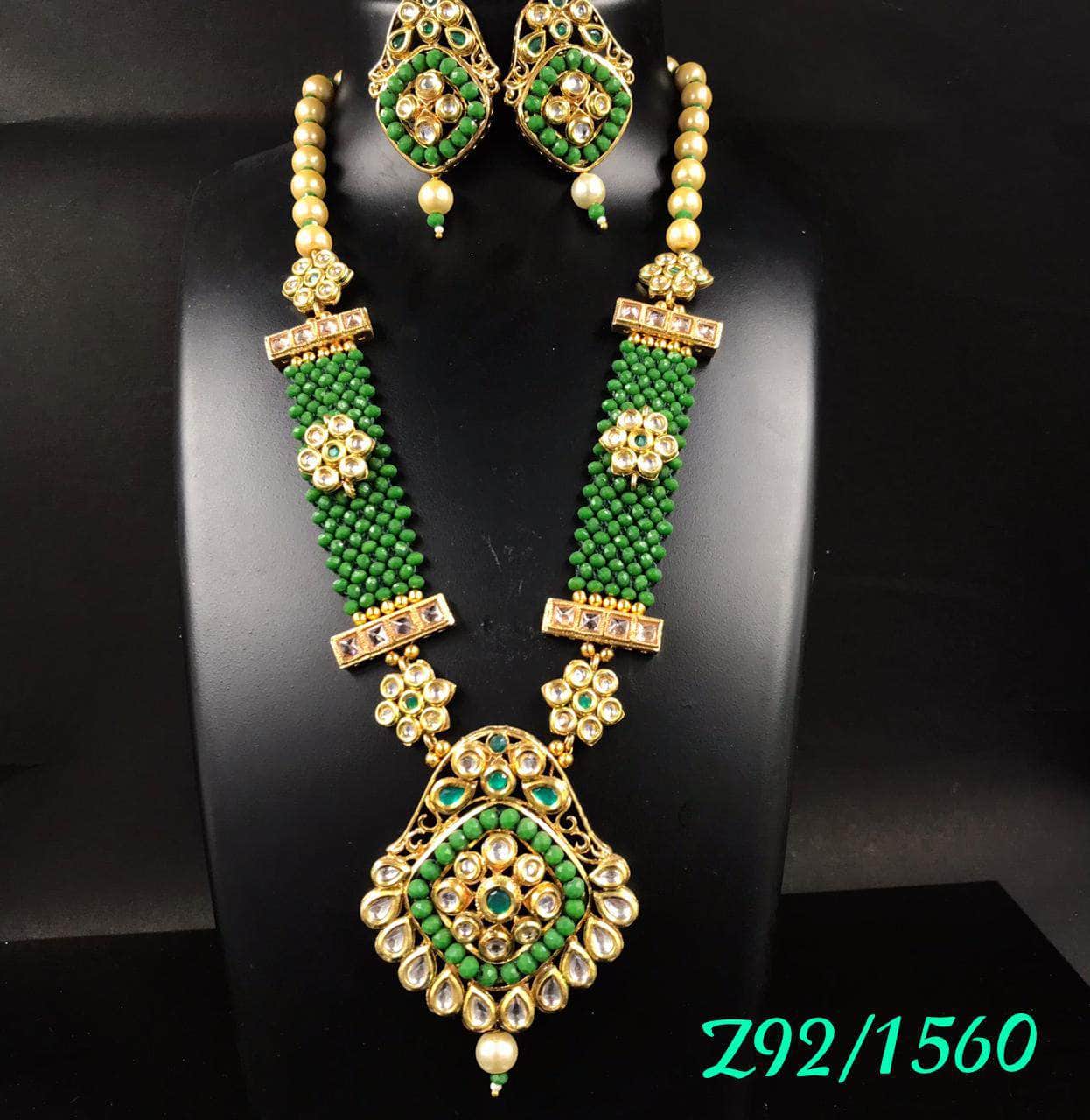 Zevar Long necklace GREEN Kundan Pearl Choker Necklace By Zevar