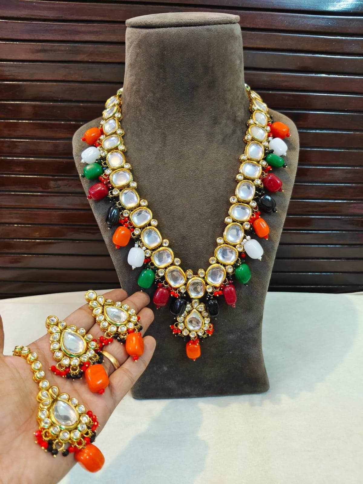 Zevar Long necklace Long Kundan Multicolour Designer Jewellery Set By Zevar