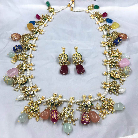 Zevar Long necklace Multicolor Kundan Long Necklace By Zevar