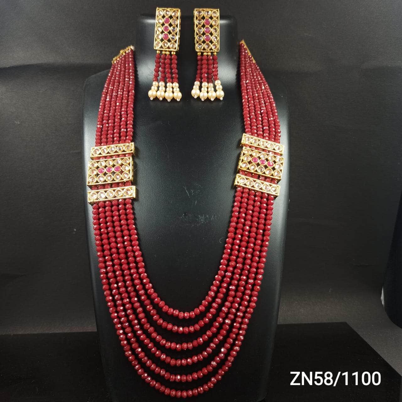 Zevar Long necklace RED Kundan Pearl Long Necklace & Earrings Set By Zevar