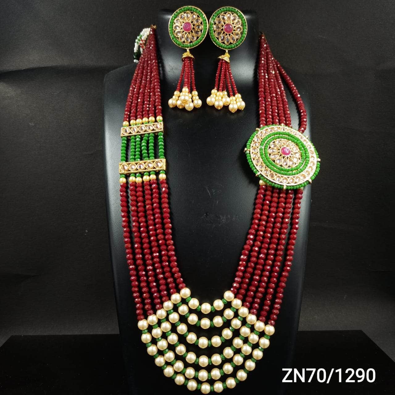 Zevar Long necklace red Traditional Kundan Pearl Necklace Set By Zevar