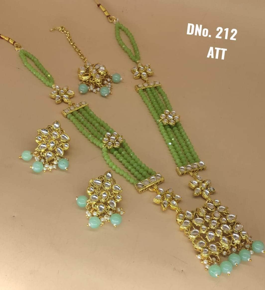 Zevar Long necklace Zaveri Pearls Gold-Toned & Light Green Multi Layered Necklace By Zevar