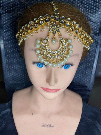 Zevar Maangtikka Gold Finished Kundan Emerald Matha Patti | Punjabi Traditional Jewellery By Zevar.