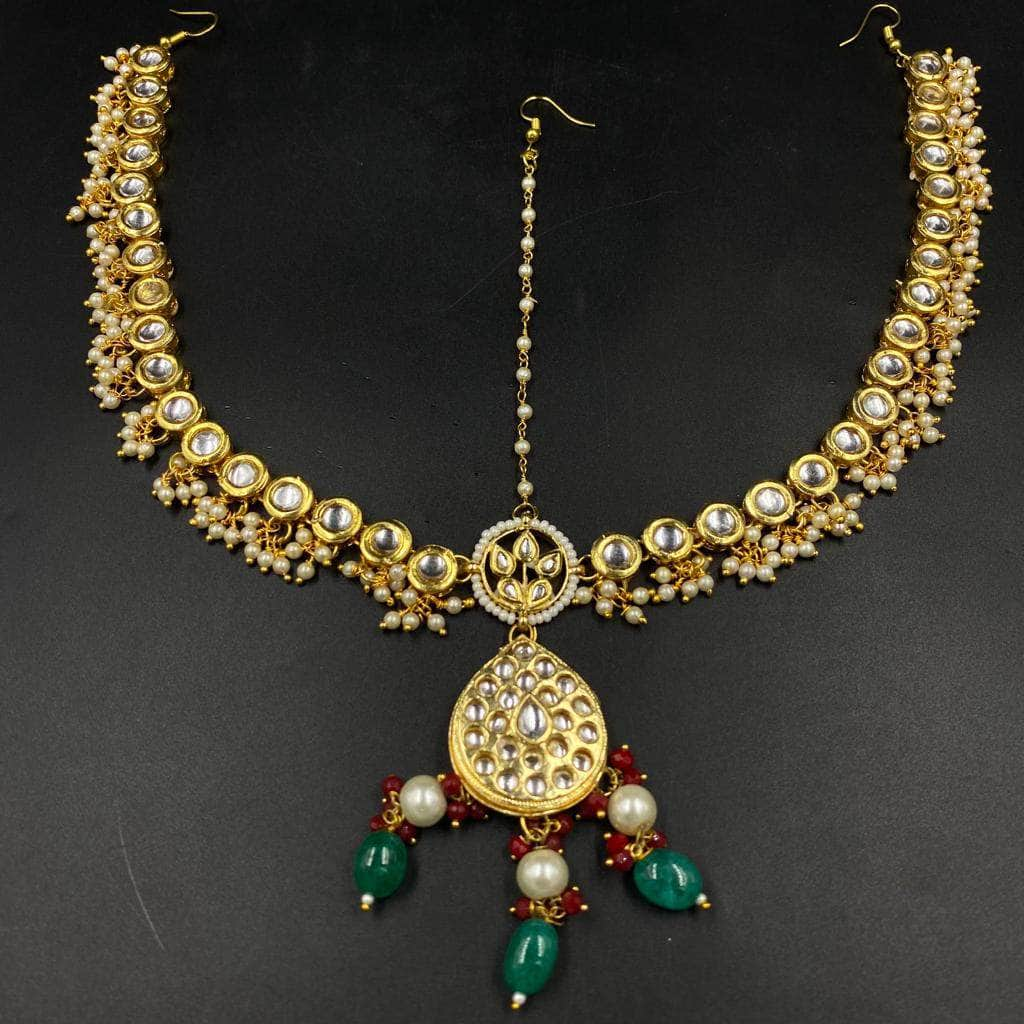 Zevar Maangtikka Gold Tone Kundan Maatha Patti with Pearls By Zevar