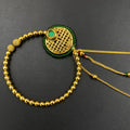 Zevar Nath Gold Plated & Green Pearl studded Chained Bridal Nose Pin By Zevar