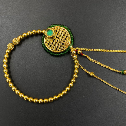 Zevar Nath Gold Plated & Green Pearl studded Chained Bridal Nose Pin By Zevar