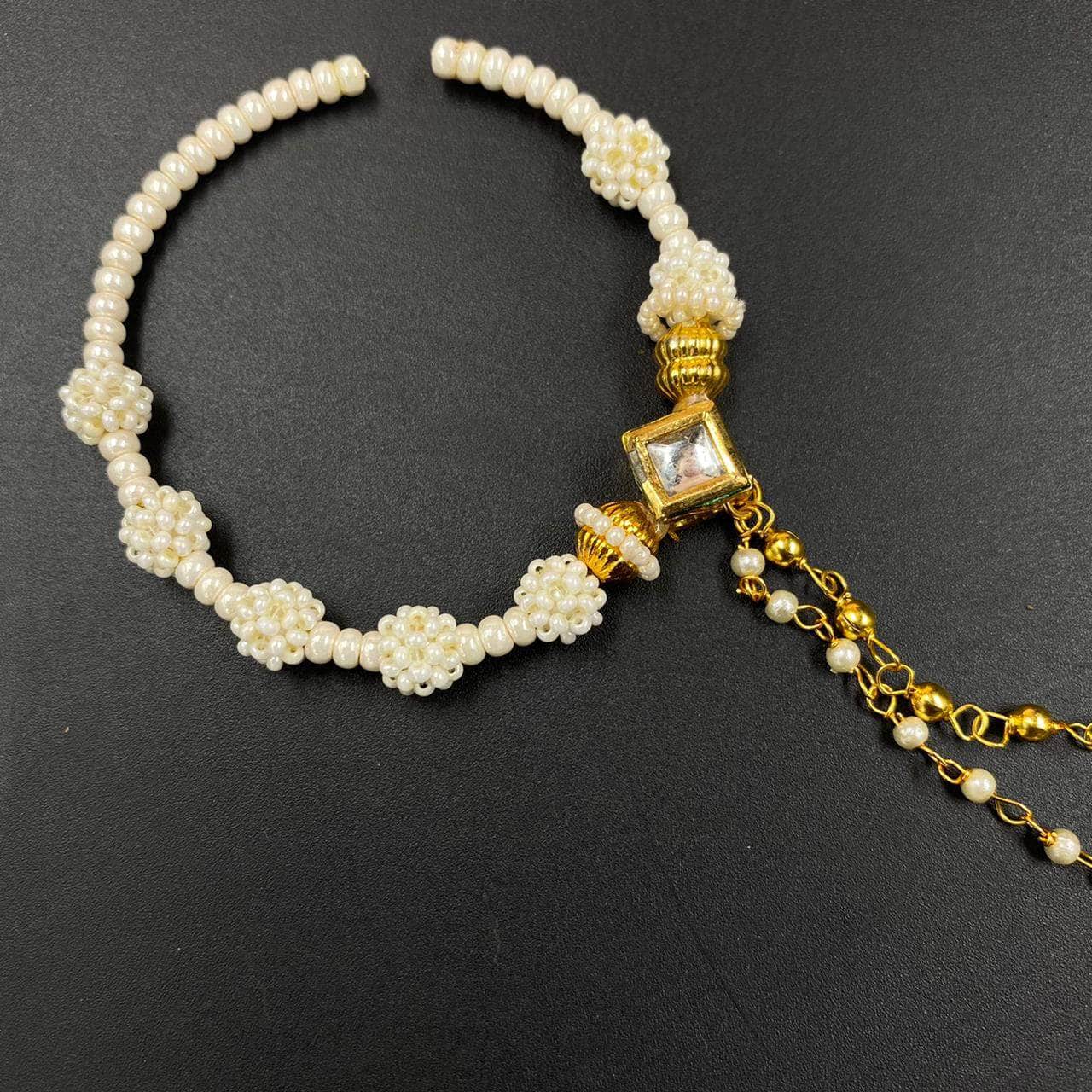 Zevar Nath Gold-Plated & White Kundan-Studded Chained Bridal Nose Pin By Zevar