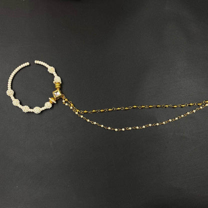 Zevar Nath Gold-Plated & White Kundan-Studded Chained Bridal Nose Pin By Zevar