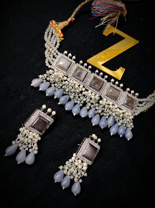 Zevar necklace ad American Diamond AD Stone Chokher Necklace Set By Zevar