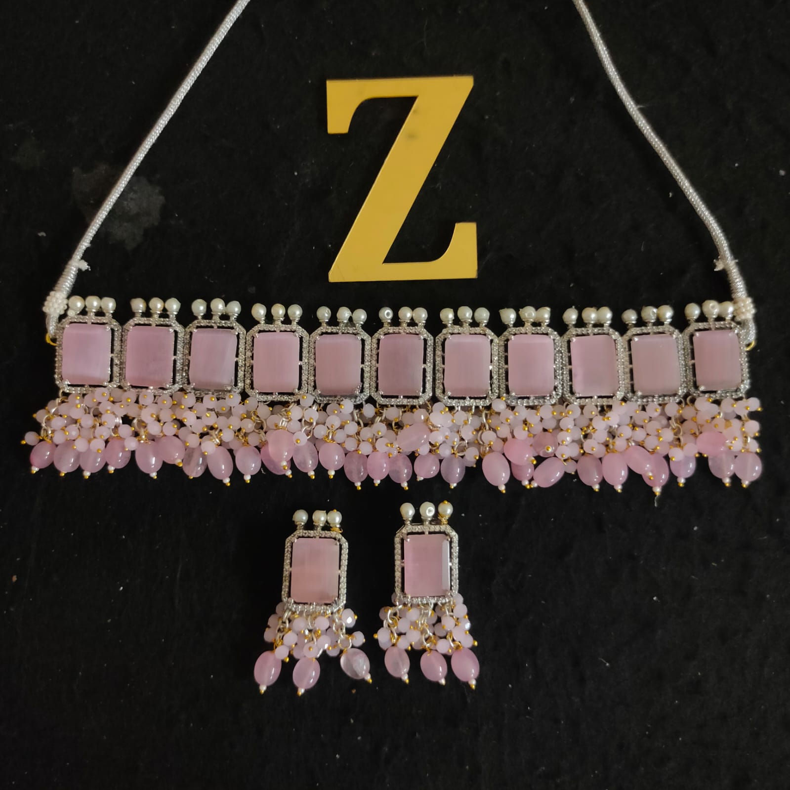 Zevar necklace ad American Diamond Stone Necklace Set By Zevar
