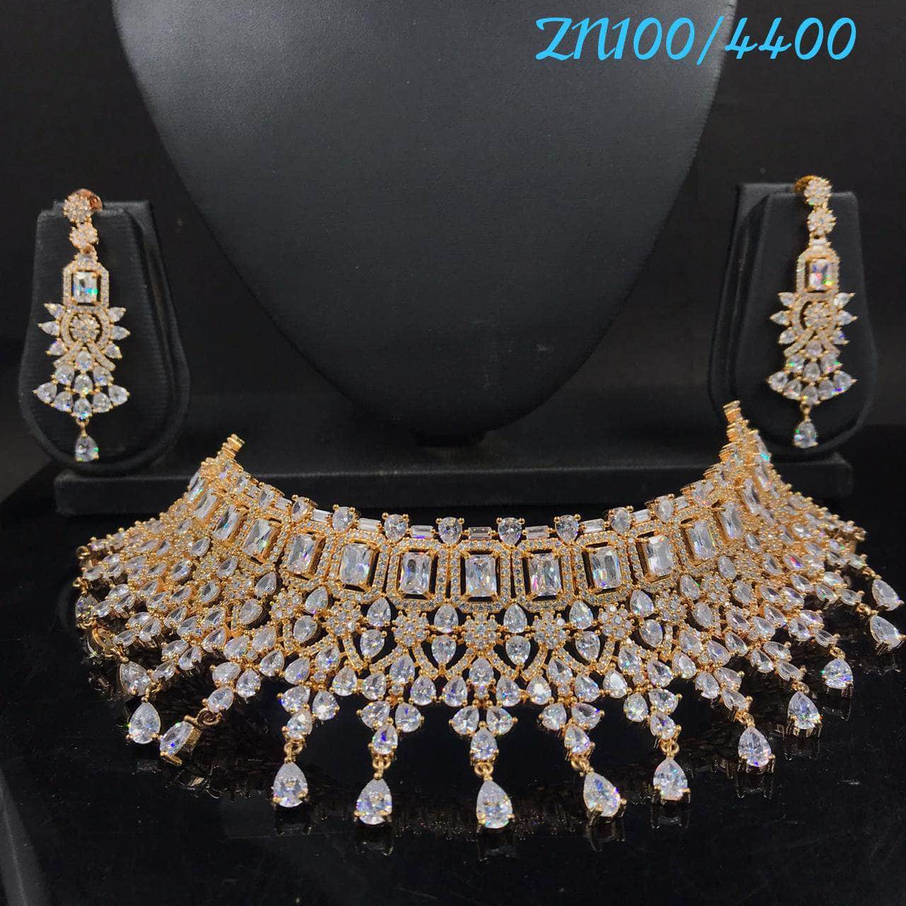 Zevar necklace ad Gold-Plated AD-Studded Jewellery Set