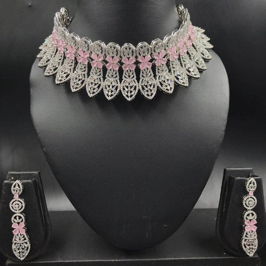 Zevar necklace ad Pink Stone AD Necklace Set By Zevar