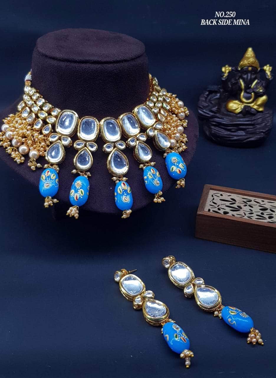 Zevar Necklace azure Kundan Pearls & Beads Choker By Zevar